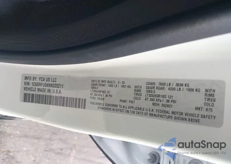 2022 Ram 1500 Trx from USA, damaged, VIN 1C6SRFU94NN335211